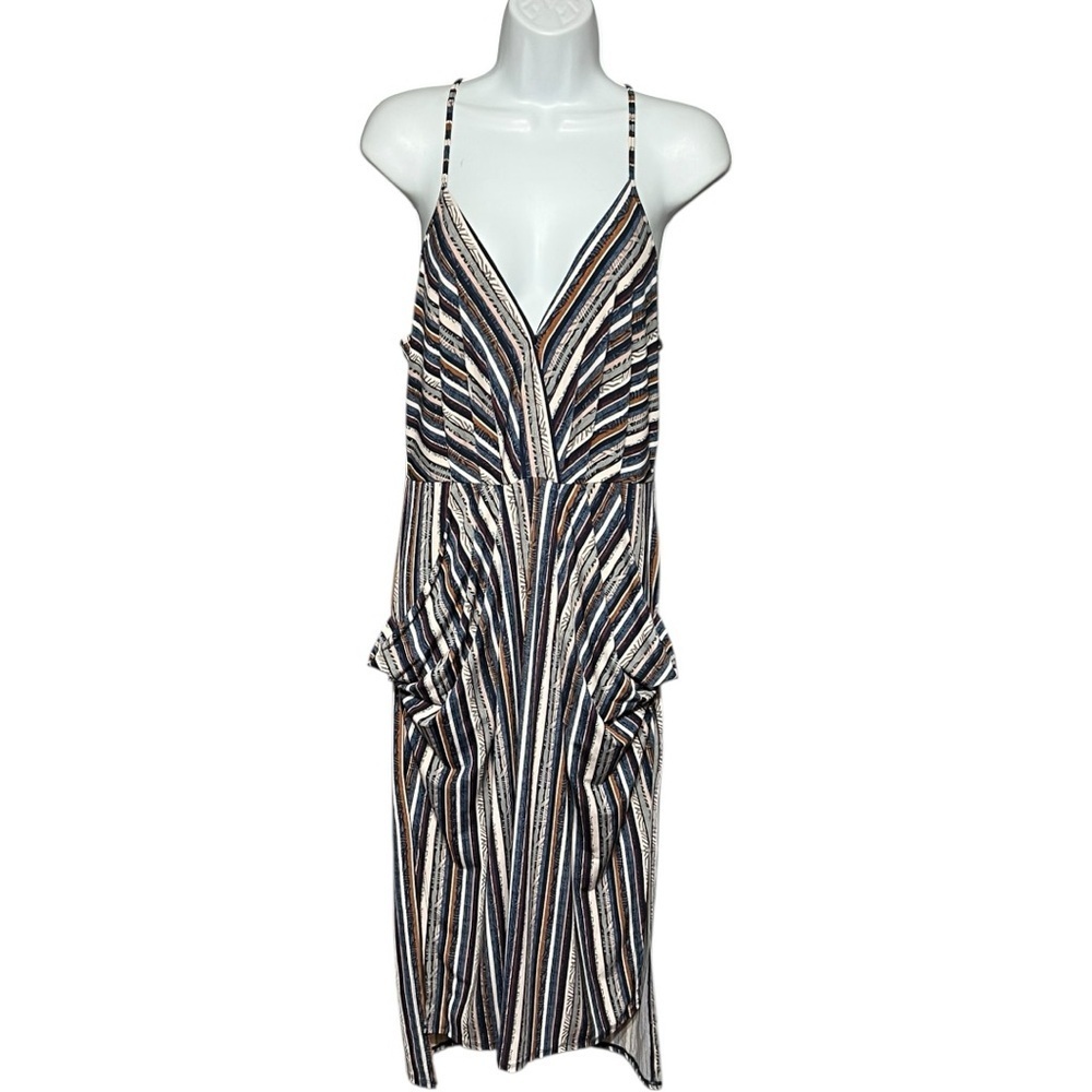 BCBGeneration Savannah Stripe Faux Wrap Dress Multi Color Hi/Lo Midi Size Medium